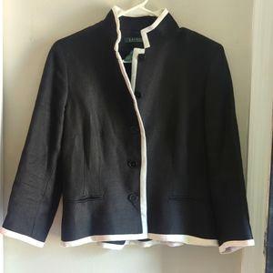 LAUREN Ralph Lauren Black White Linen Cropped Straight Jacket Size 10